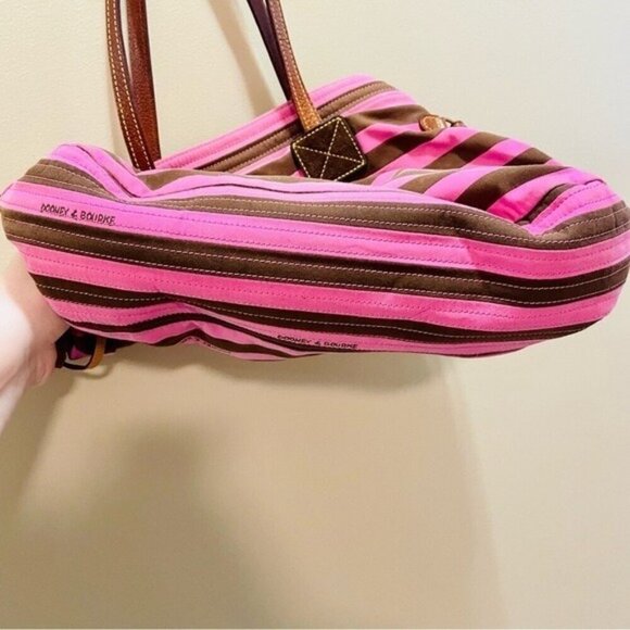 Dooney and Bourke Pink and Brown Stripe Shoulder Bag Y2K Vintage - Picture 7 of 11